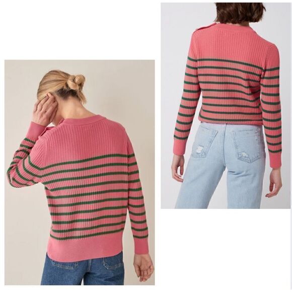 Gant NWT Women's Pink Green Striped Rib Knit Long Sleeve Pullover Sweater Medium - Picture 5 of 14